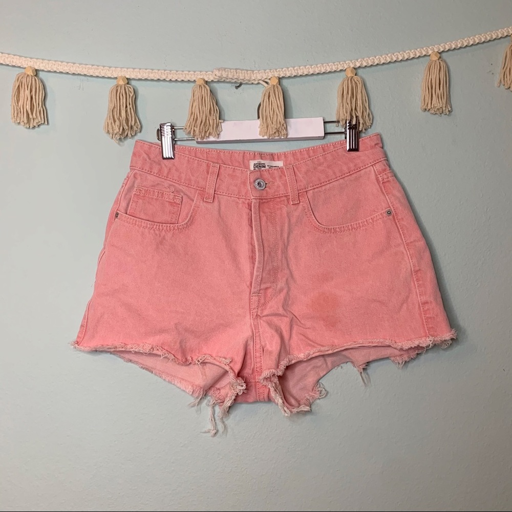 Zara Pink Raw Hem High Waisted Shorts
